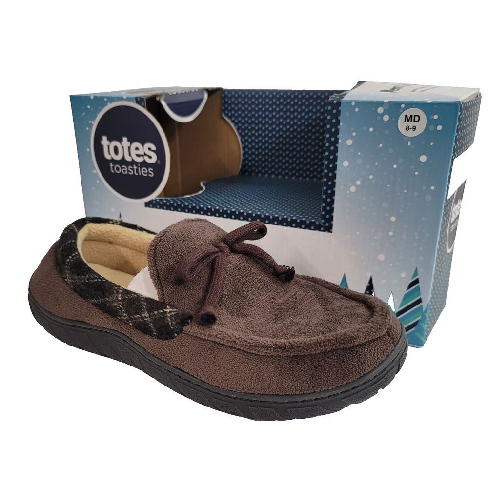 Totes Loafer Slippers Mens Medium 8-9 Faux Suede Slip On Chocolate Brown